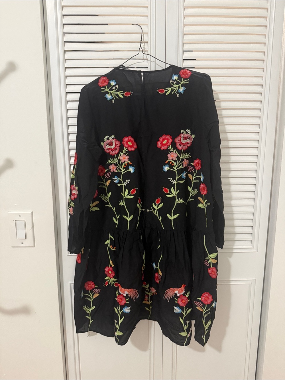 ZARA Embroidered Black Floral Long-Sleeve Dress - Picture 2 of 2